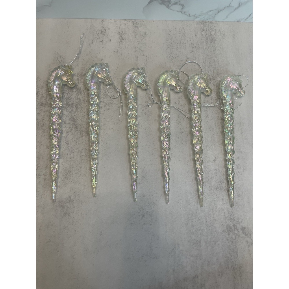 Vtg Iridescent Plastic Horse Head Iscicle Ornaments Rare Set Of Six
